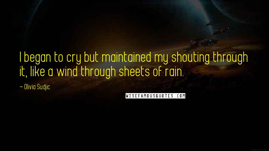 Olivia Sudjic quotes: I began to cry but maintained my shouting through it, like a wind through sheets of rain.