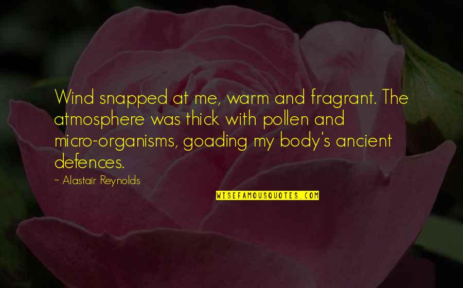 Olmamis Quotes By Alastair Reynolds: Wind snapped at me, warm and fragrant. The Olmamis Quotes By Alastair Reynolds: Wind snapped at me, warm and fragrant. The