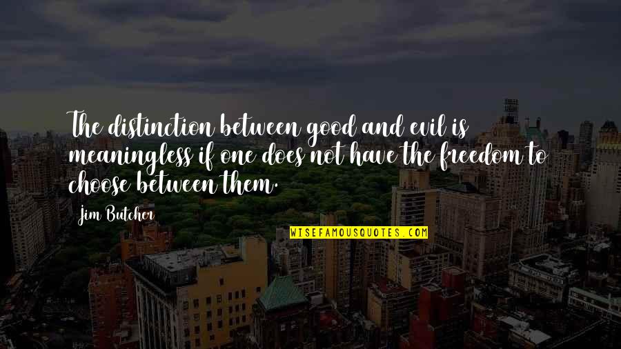 Omarr Baker Quotes By Jim Butcher: The distinction between good and evil is meaningless Omarr Baker Quotes By Jim Butcher: The distinction between good and evil is meaningless