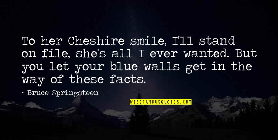 On Her Way Quotes By Bruce Springsteen: To her Cheshire smile, I'll stand on file,