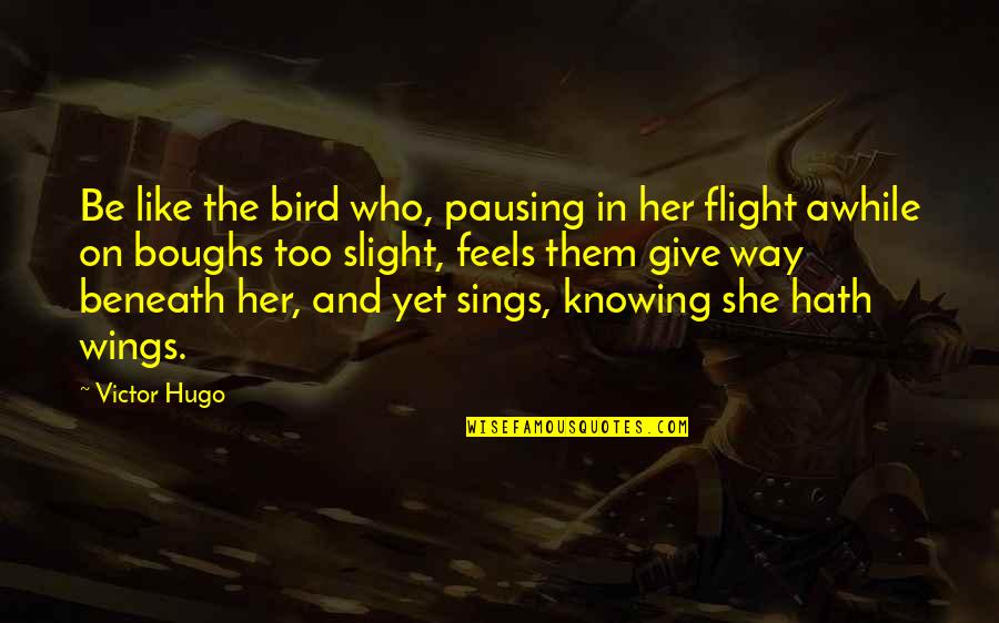 On Her Way Quotes By Victor Hugo: Be like the bird who, pausing in her