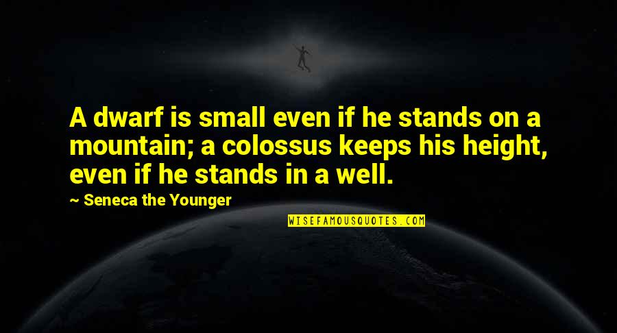 On The Mountain Quotes By Seneca The Younger: A dwarf is small even if he stands