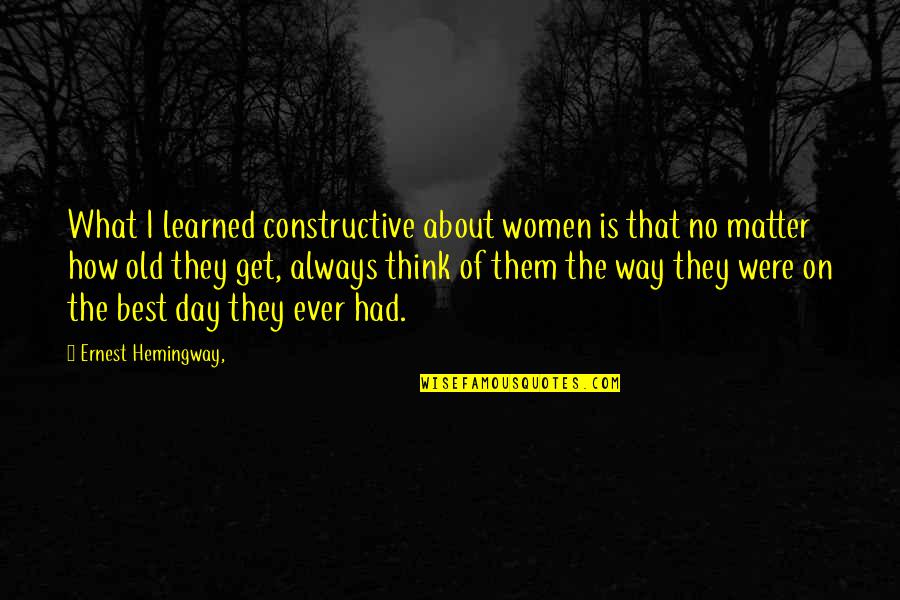 On Women's Day Quotes By Ernest Hemingway,: What I learned constructive about women is that