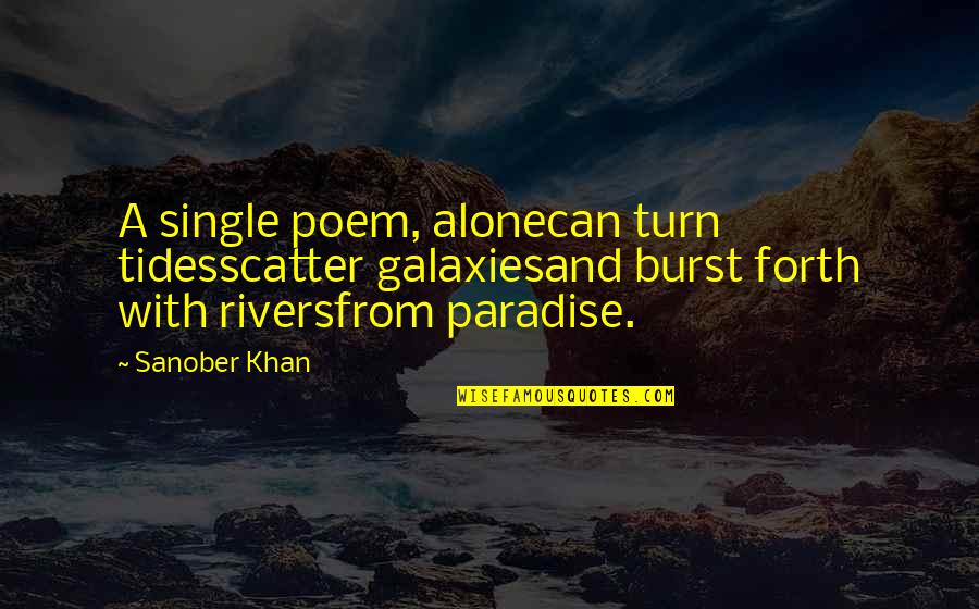 On Writing Poetry Quotes By Sanober Khan: A single poem, alonecan turn tidesscatter galaxiesand burst