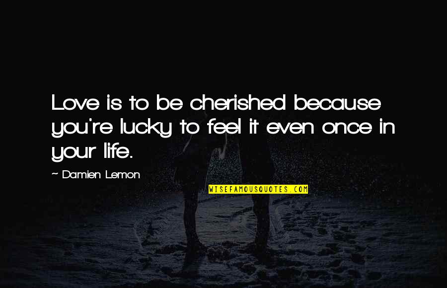 Once In Your Life Quotes By Damien Lemon: Love is to be cherished because you're lucky