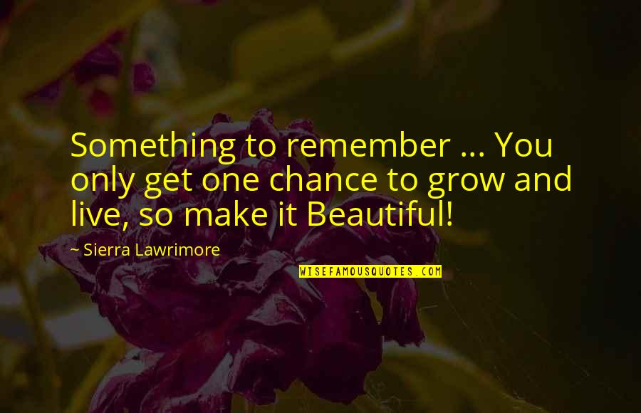 One Chance Only Quotes By Sierra Lawrimore: Something to remember ... You only get one One Chance Only Quotes By Sierra Lawrimore: Something to remember ... You only get one