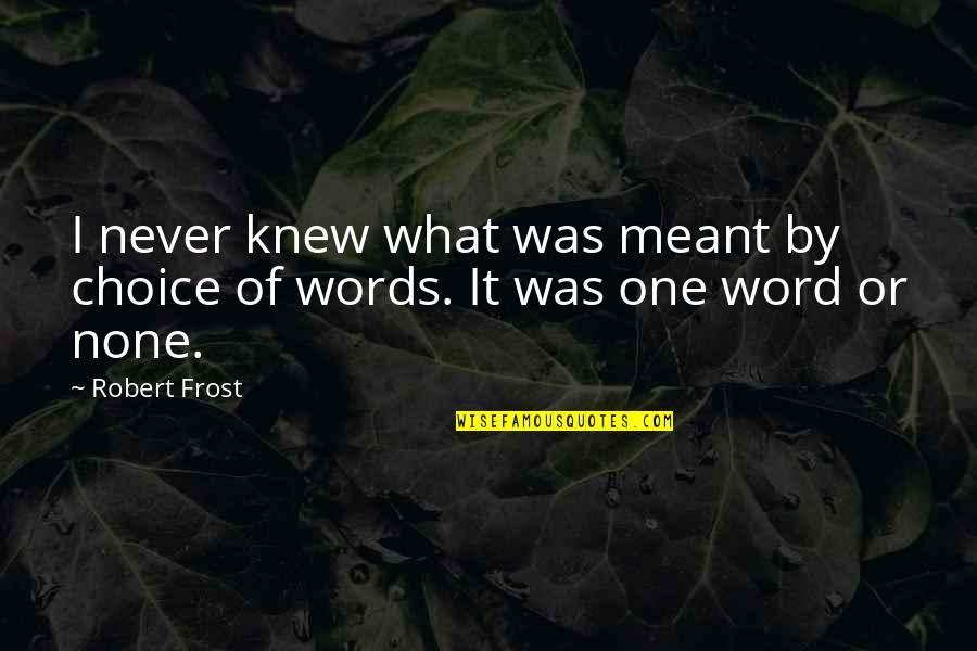 One Choice Quotes By Robert Frost: I never knew what was meant by choice