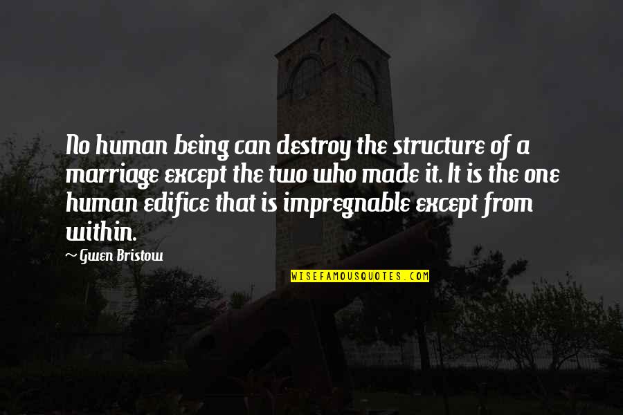 One Except Quotes By Gwen Bristow: No human being can destroy the structure of