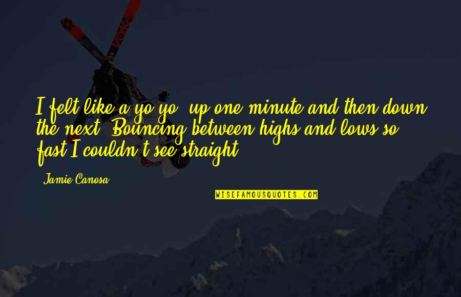 One Minute Quotes By Jamie Canosa: I felt like a yo-yo, up one minute One Minute Quotes By Jamie Canosa: I felt like a yo-yo, up one minute