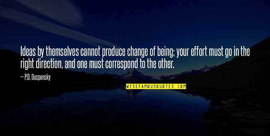 One Must Quotes By P.D. Ouspensky: Ideas by themselves cannot produce change of being; One Must Quotes By P.D. Ouspensky: Ideas by themselves cannot produce change of being;