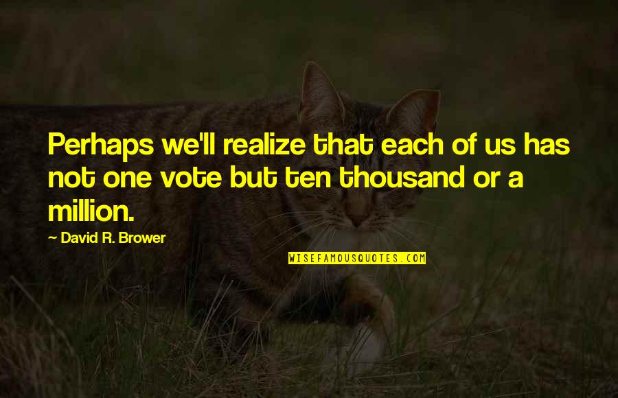 One Of Million Quotes By David R. Brower: Perhaps we'll realize that each of us has One Of Million Quotes By David R. Brower: Perhaps we'll realize that each of us has