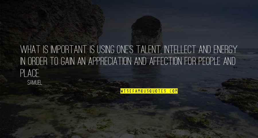 One Place Quotes By Samuel: What is important is using one's talent, intellect One Place Quotes By Samuel: What is important is using one's talent, intellect
