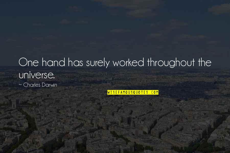 One Religion Quotes By Charles Darwin: One hand has surely worked throughout the universe.