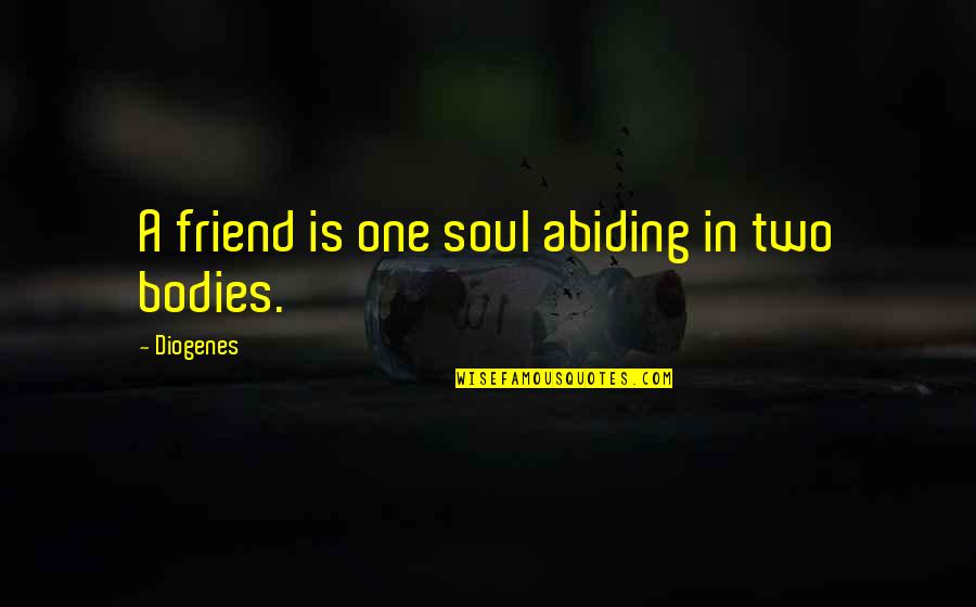One Soul In Two Bodies Quotes By Diogenes: A friend is one soul abiding in two One Soul In Two Bodies Quotes By Diogenes: A friend is one soul abiding in two