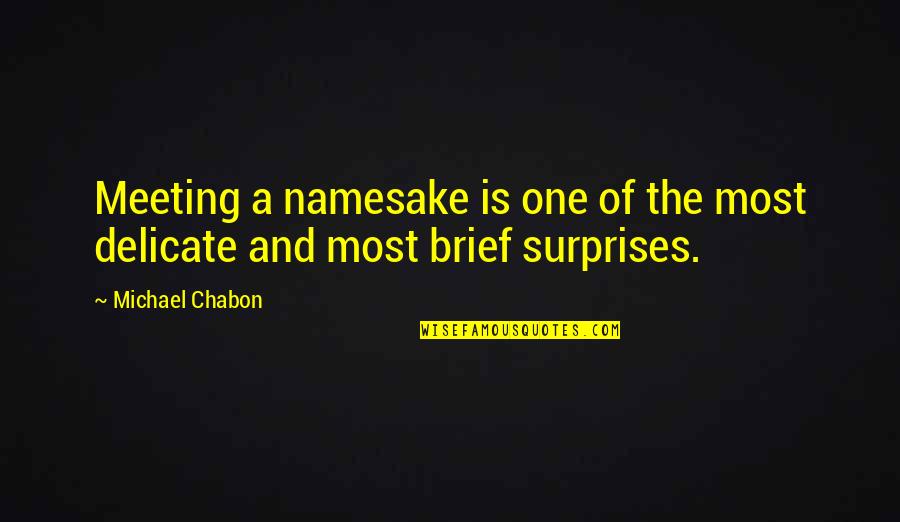 One To One Meeting Quotes By Michael Chabon: Meeting a namesake is one of the most