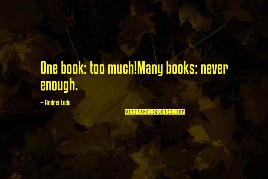 One Too Many Quotes By Andrei Ludu: One book: too much!Many books: never enough.