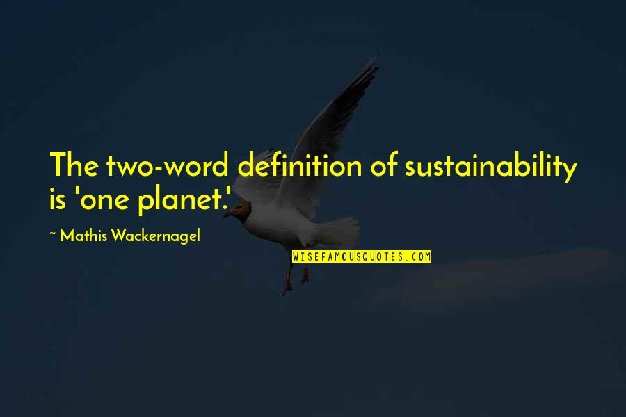 One Two Word Quotes By Mathis Wackernagel: The two-word definition of sustainability is 'one planet.'