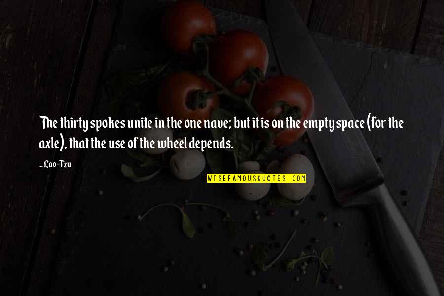 One Wheel Quotes By Lao-Tzu: The thirty spokes unite in the one nave;