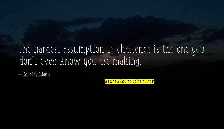 One You Quotes By Douglas Adams: The hardest assumption to challenge is the one