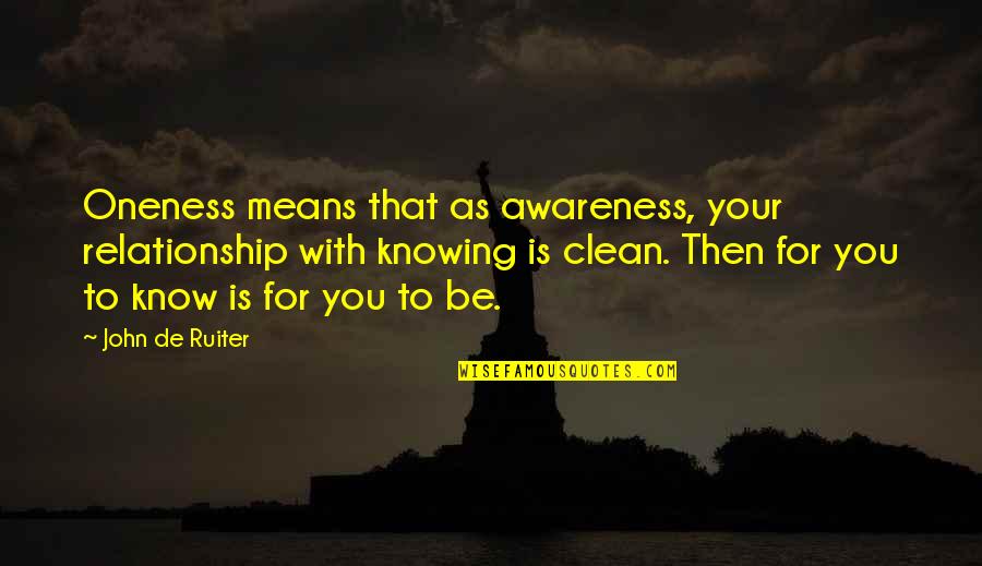 Oneness Quotes By John De Ruiter: Oneness means that as awareness, your relationship with