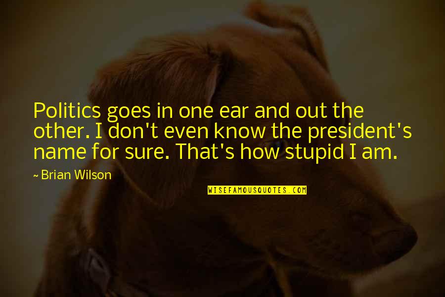 One's Name Quotes By Brian Wilson: Politics goes in one ear and out the