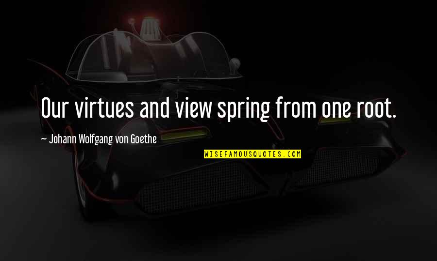 One's Roots Quotes By Johann Wolfgang Von Goethe: Our virtues and view spring from one root.