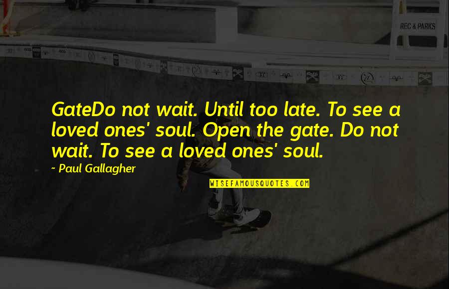 Ones Soul Quotes By Paul Gallagher: GateDo not wait. Until too late. To see