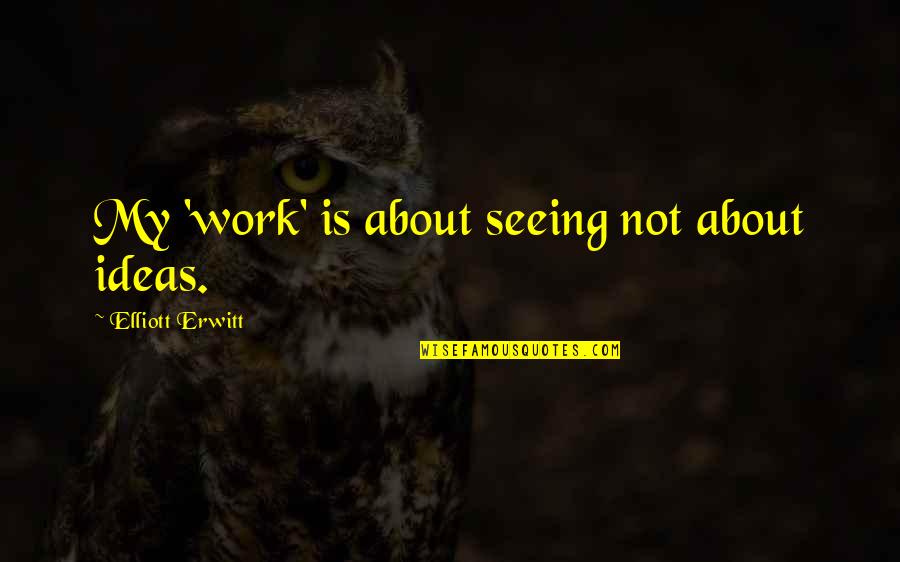 Onestate Quotes By Elliott Erwitt: My 'work' is about seeing not about ideas. Onestate Quotes By Elliott Erwitt: My 'work' is about seeing not about ideas.