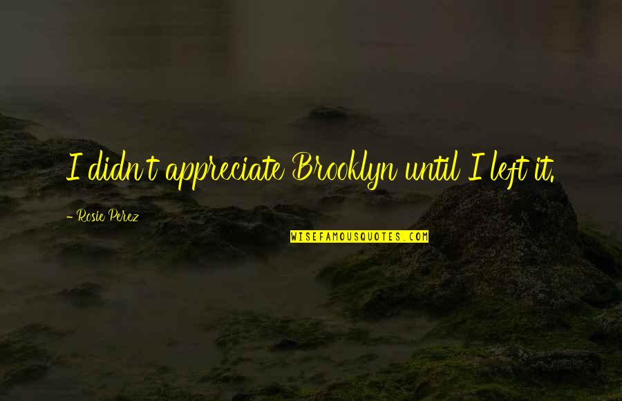 Onirism Jogo Quotes By Rosie Perez: I didn't appreciate Brooklyn until I left it.