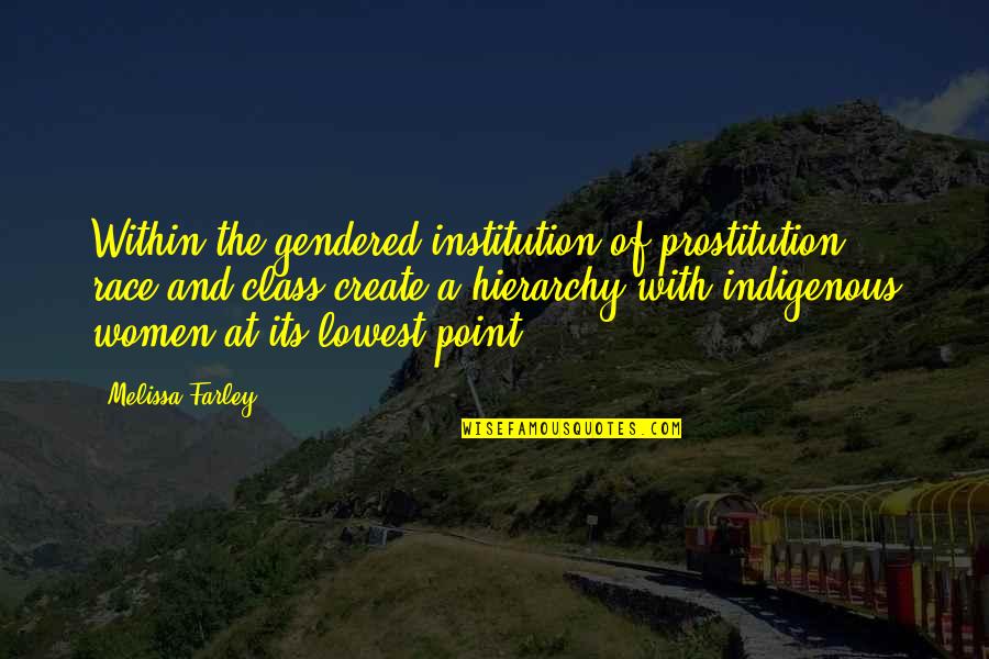 Only At Your Lowest Point Quotes By Melissa Farley: Within the gendered institution of prostitution, race and