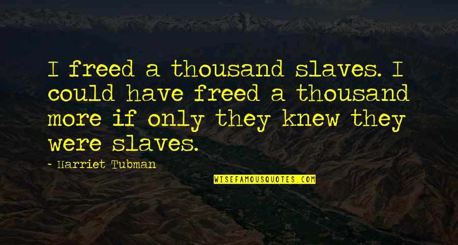 Only If I Knew Quotes By Harriet Tubman: I freed a thousand slaves. I could have