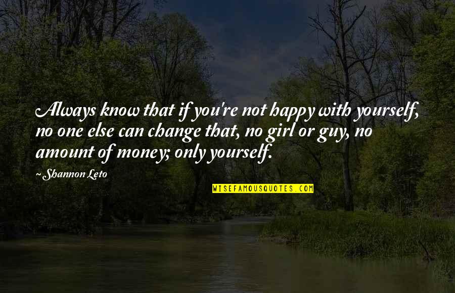Only You Can Change Yourself Quotes By Shannon Leto: Always know that if you're not happy with