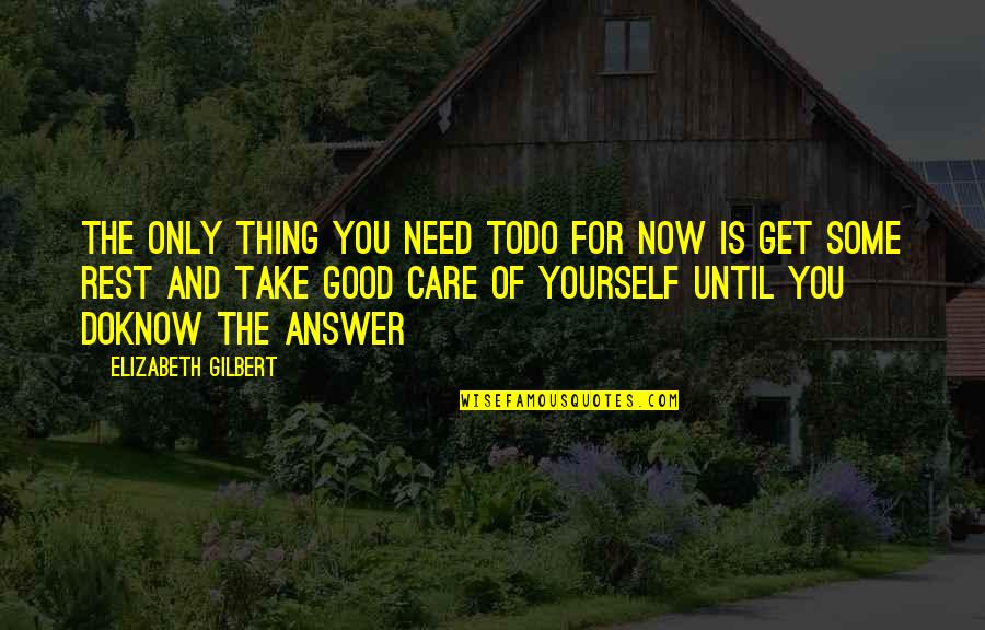 Only You Know Yourself Quotes By Elizabeth Gilbert: The only thing you need todo for now