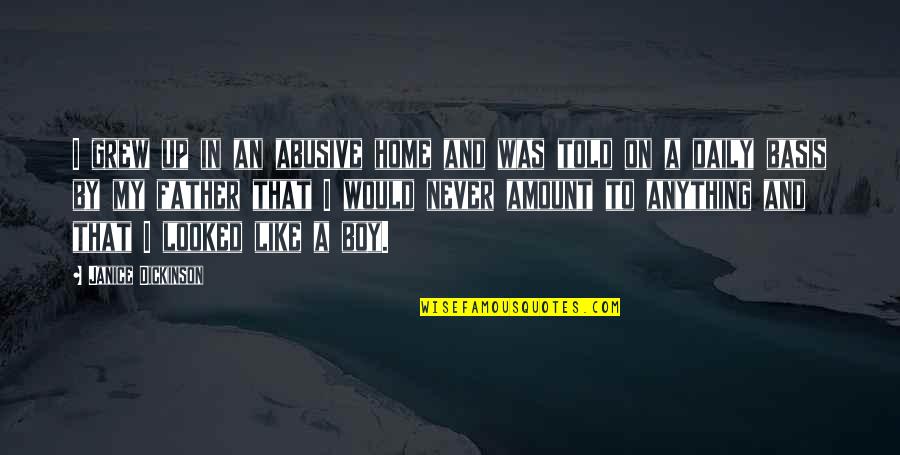 Onuryay Evrentans Age Quotes By Janice Dickinson: I grew up in an abusive home and Onuryay Evrentans Age Quotes By Janice Dickinson: I grew up in an abusive home and