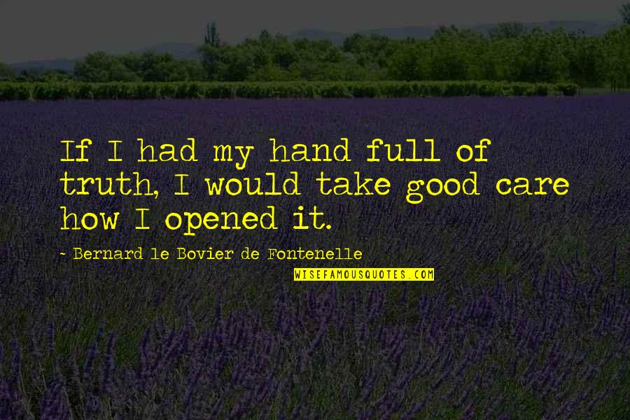 Opened Quotes By Bernard Le Bovier De Fontenelle: If I had my hand full of truth,