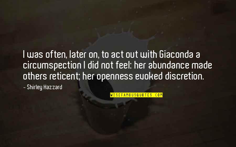 Openness Quotes By Shirley Hazzard: I was often, later on, to act out