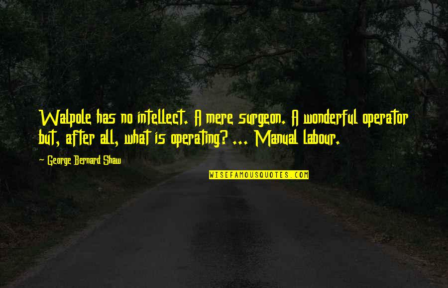 Operating Manual Quotes By George Bernard Shaw: Walpole has no intellect. A mere surgeon. A