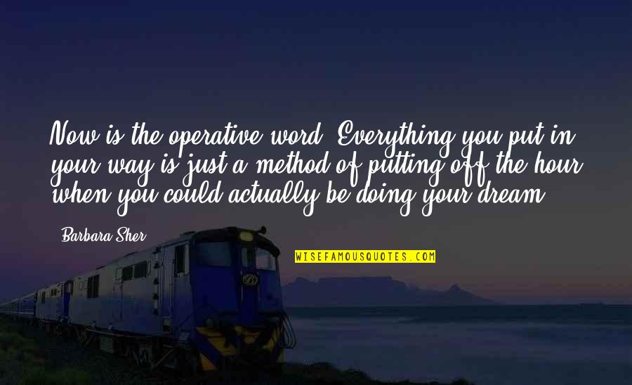 Operative's Quotes By Barbara Sher: Now is the operative word. Everything you put