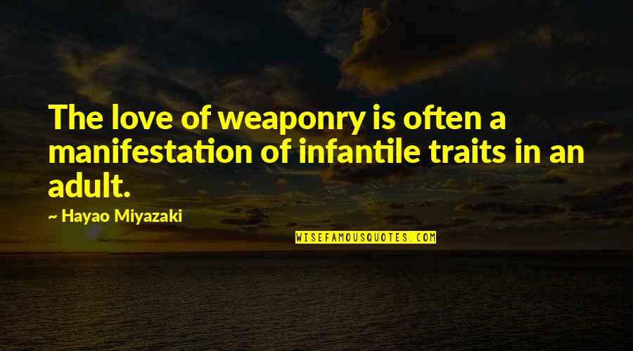 Ophthalmologically Quotes By Hayao Miyazaki: The love of weaponry is often a manifestation