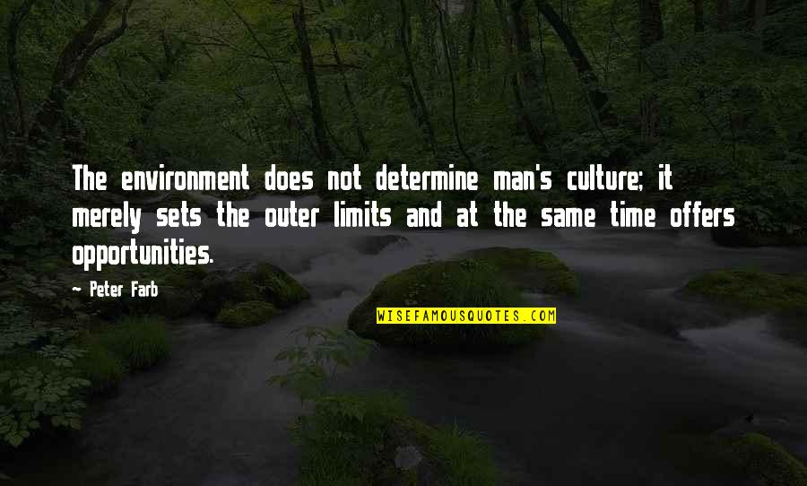 Opportunities And Quotes By Peter Farb: The environment does not determine man's culture; it