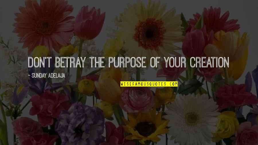 Opportunities At Work Quotes By Sunday Adelaja: Don't betray the purpose of your creation Opportunities At Work Quotes By Sunday Adelaja: Don't betray the purpose of your creation