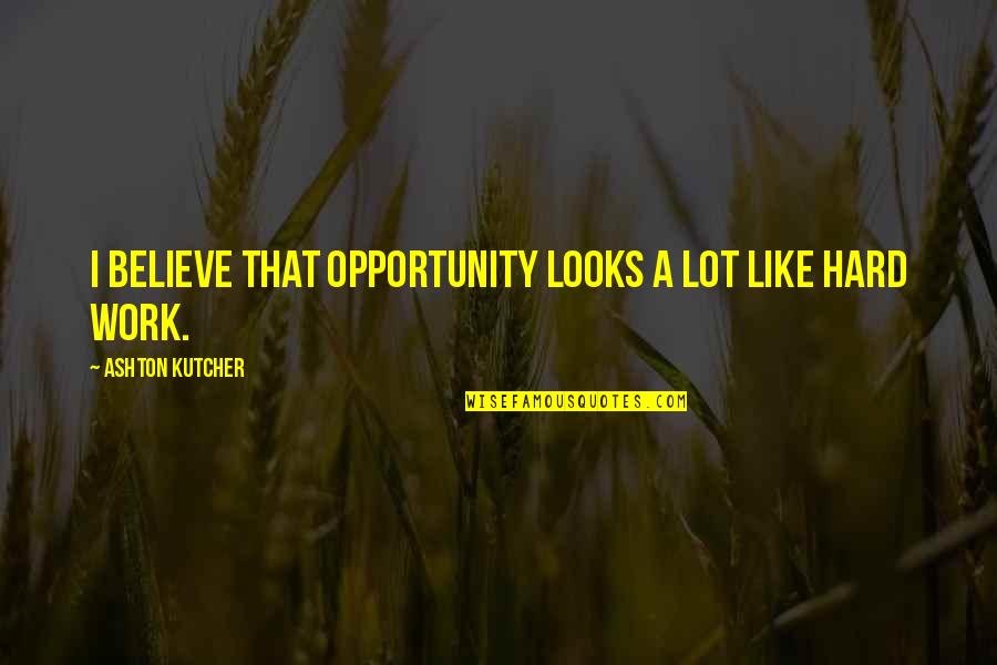 Opportunity And Hard Work Quotes By Ashton Kutcher: I believe that opportunity looks a lot like