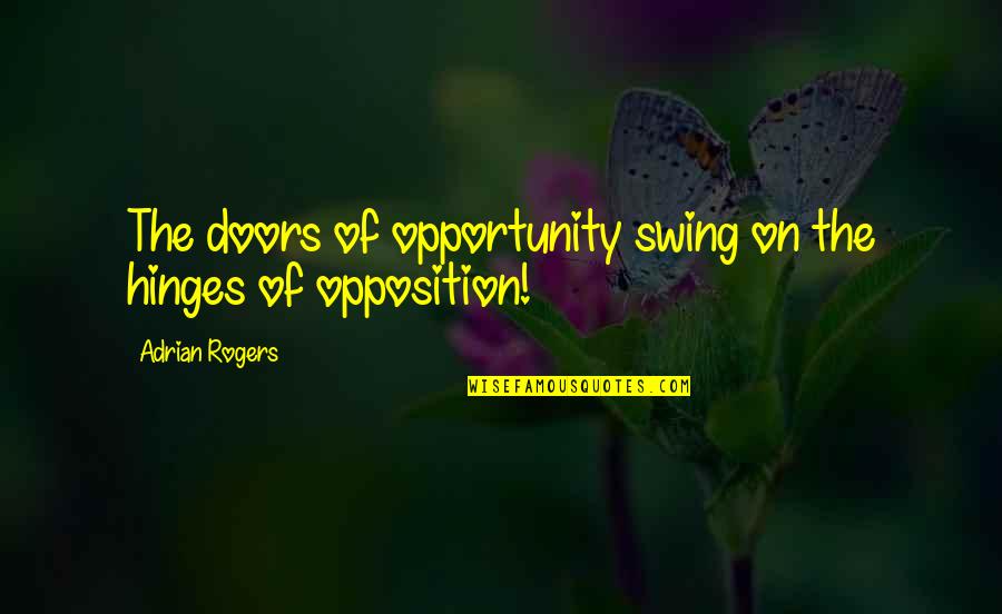 Opportunity Doors Quotes By Adrian Rogers: The doors of opportunity swing on the hinges