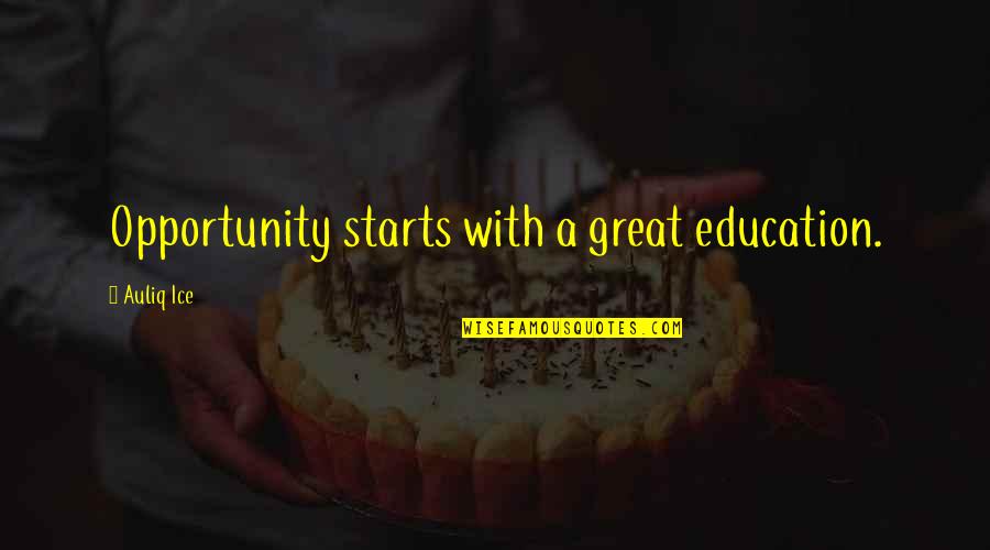 Opportunity In Life Quotes By Auliq Ice: Opportunity starts with a great education.