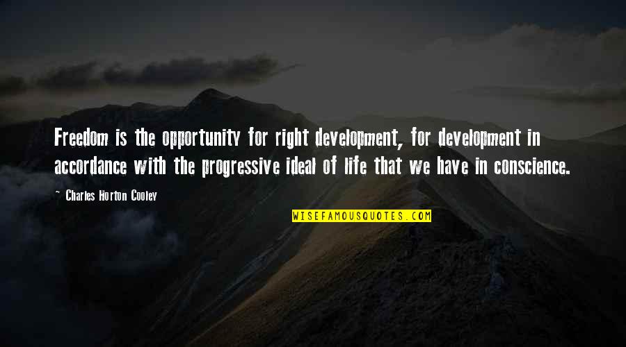 Opportunity In Life Quotes By Charles Horton Cooley: Freedom is the opportunity for right development, for