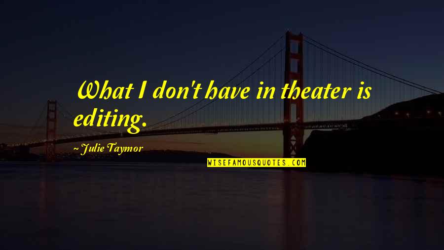Opposing Change Quotes By Julie Taymor: What I don't have in theater is editing.