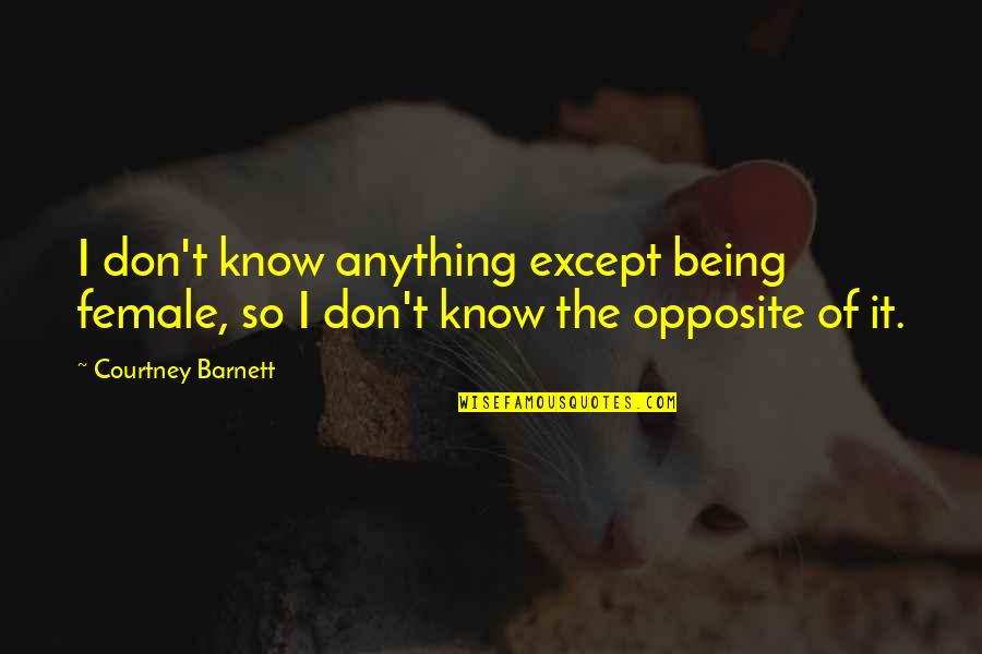 Opposite Quotes By Courtney Barnett: I don't know anything except being female, so