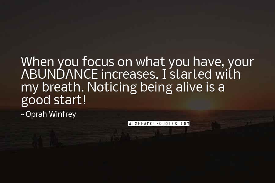 Oprah Winfrey quotes: When you focus on what you have, your ABUNDANCE increases. I started with my breath. Noticing being alive is a good start!