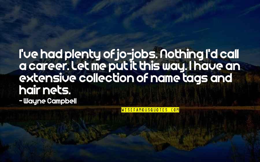 Opravdanje Iz Quotes By Wayne Campbell: I've had plenty of jo-jobs. Nothing I'd call
