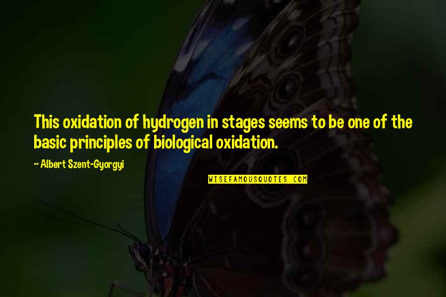 Optician Funny Quotes By Albert Szent-Gyorgyi: This oxidation of hydrogen in stages seems to